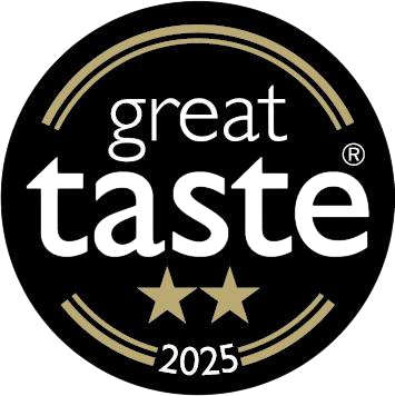 Black circular logo with "great taste" and two stars for 2025.